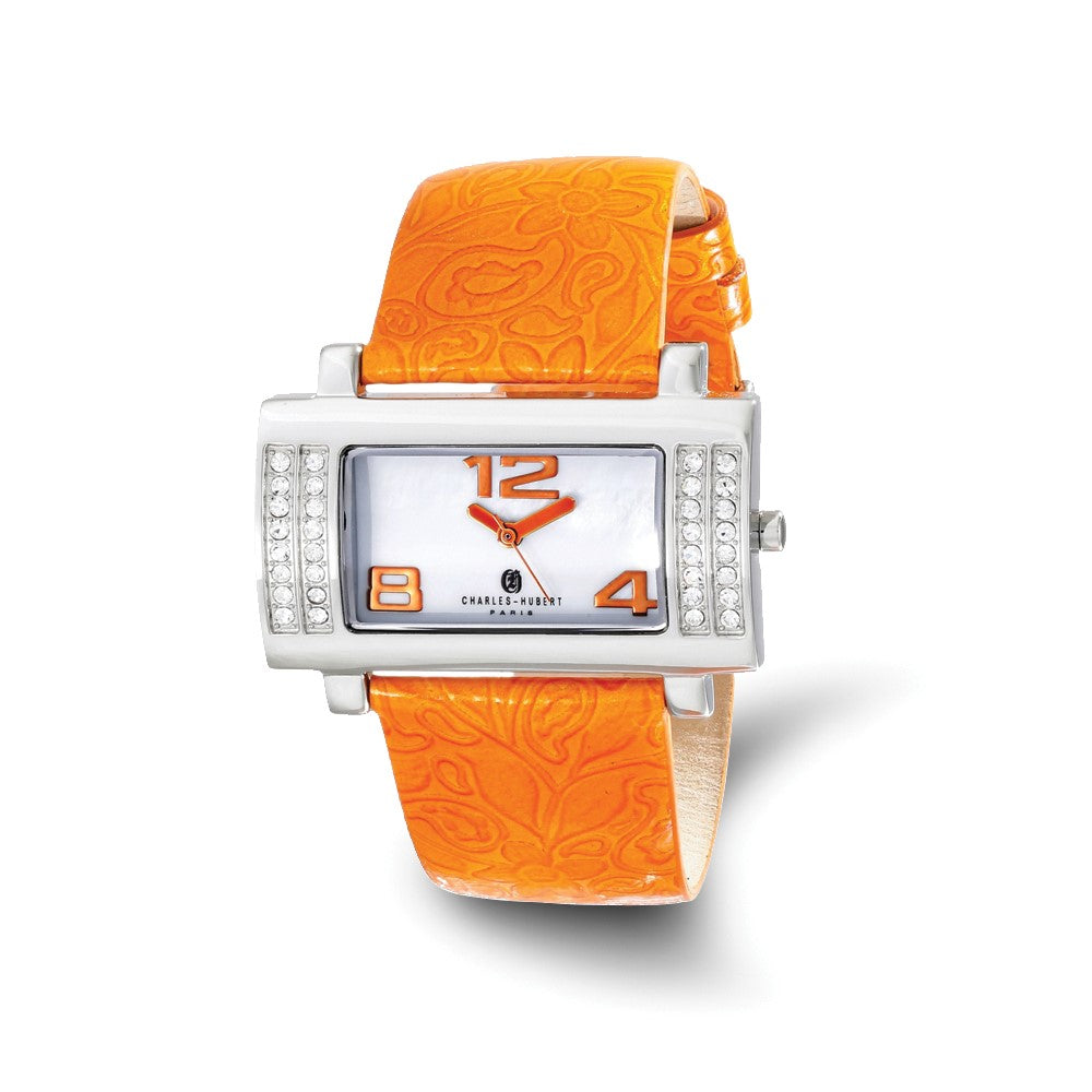 Charles Hubert Ladies Stainless Orange Leather 40x23mm Watch, Item W8714 by The Black Bow Jewelry Co.
