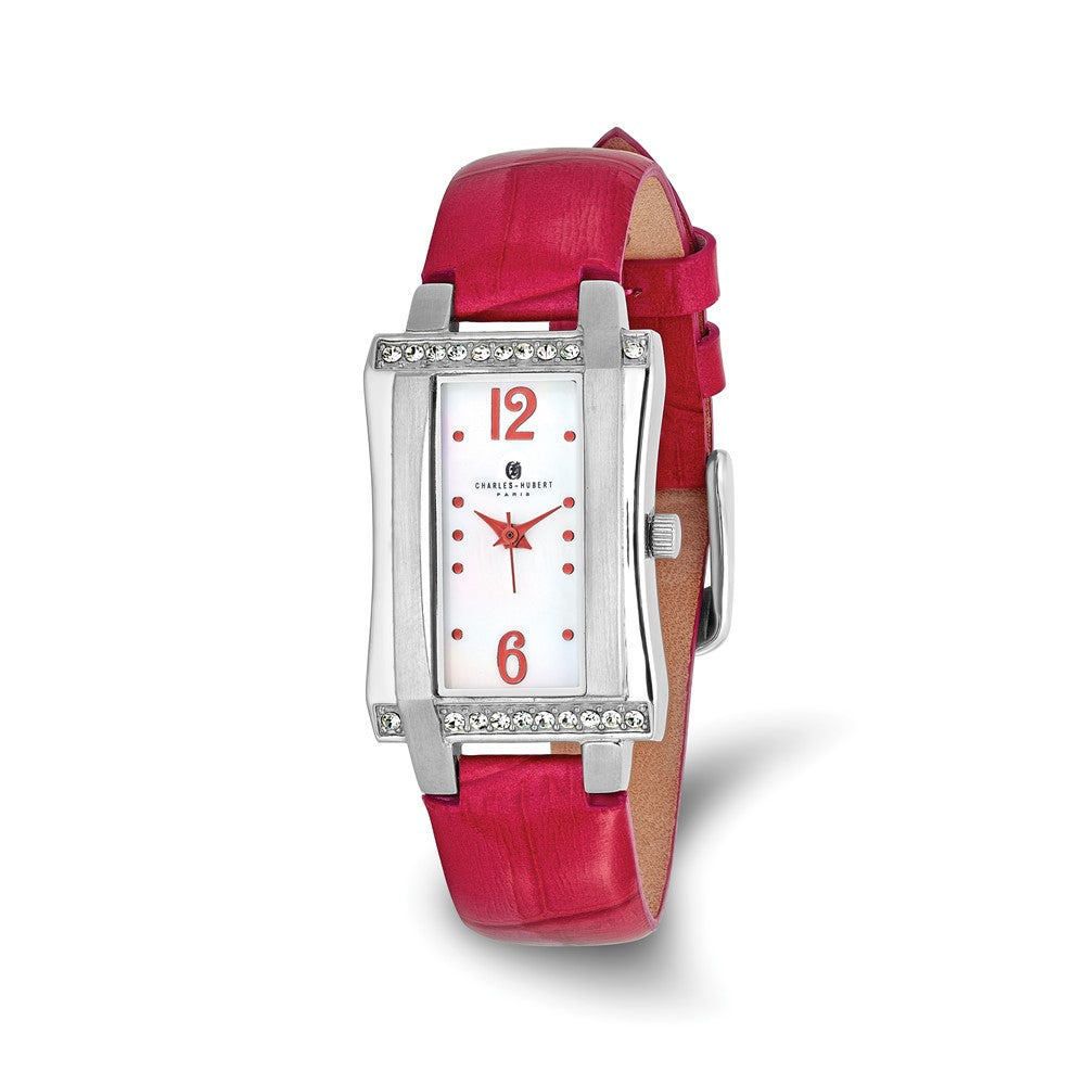 Charles Hubert Ladies Stainless Red Leather Band 23x32mm Watch, Item W8720 by The Black Bow Jewelry Co.