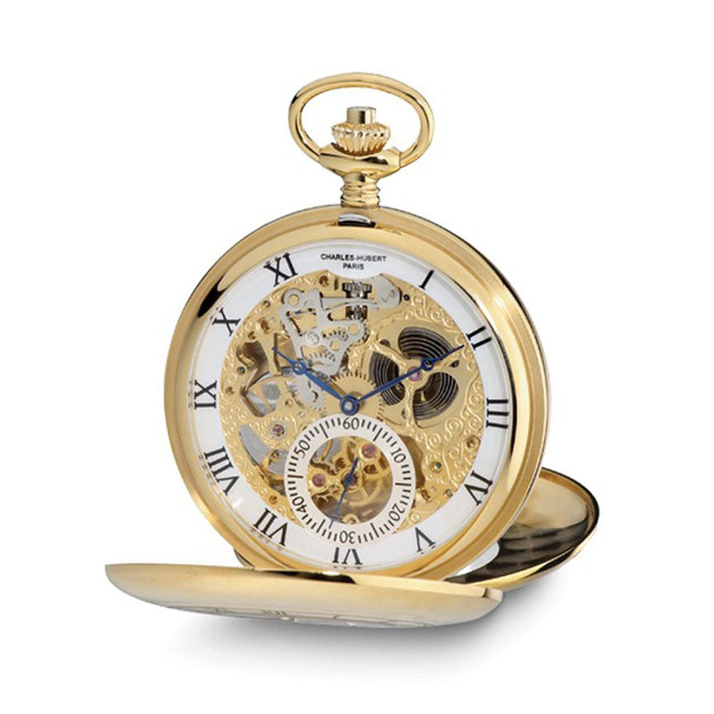 Charles Hubert IP-plated Open Heart 53mm Case Pocket Watch, Item W8740 by The Black Bow Jewelry Co.