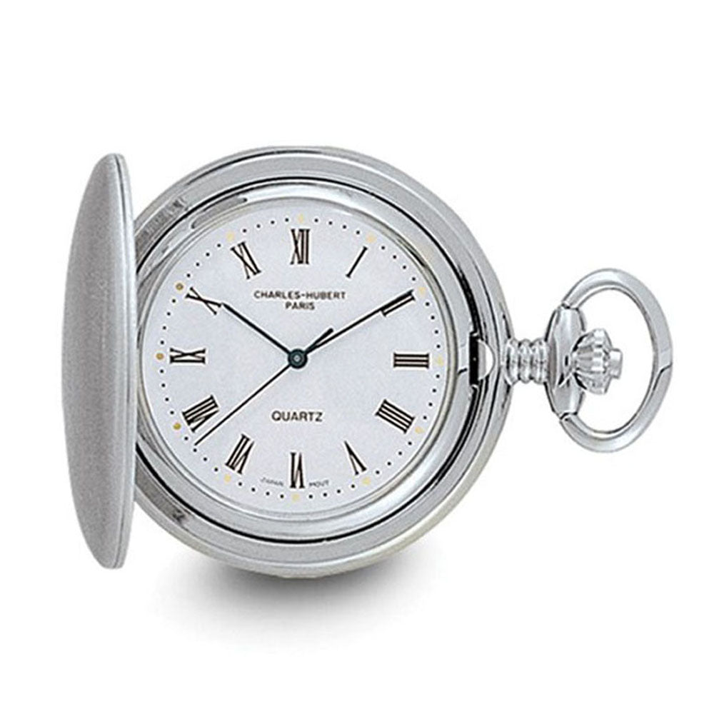 Charles Hubert Satin Chrome-finish Off White Dial Pocket Watch, Item W8760 by The Black Bow Jewelry Co.