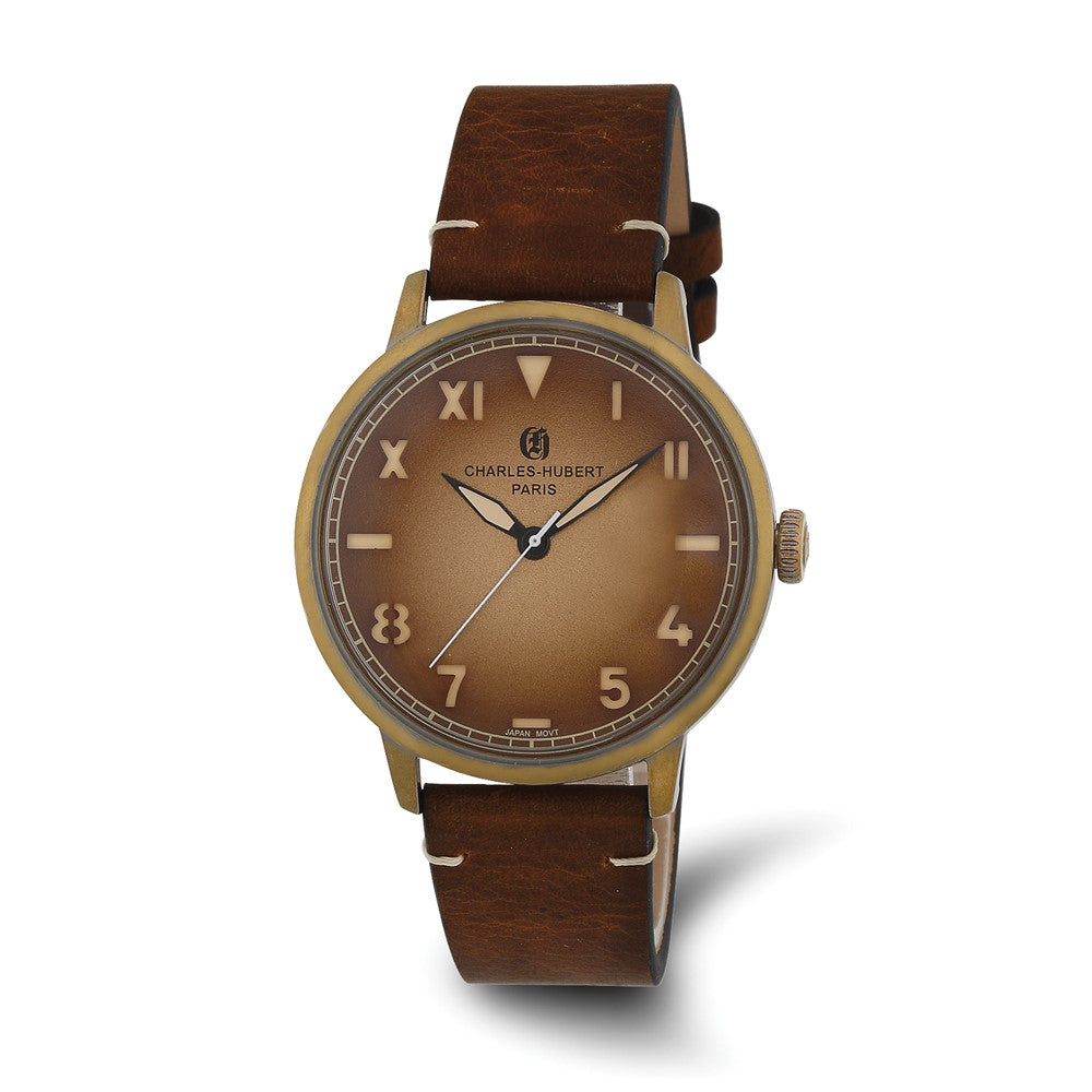 Charles Hubert Antique Gold Stainless Brown Dial Quartz Watch, Item W8863 by The Black Bow Jewelry Co.