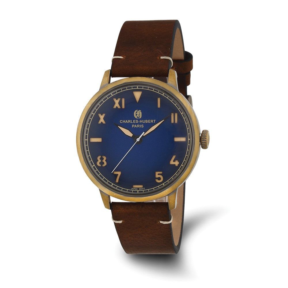 Charles Hubert Antique Gold Stainless Blue Dial Quartz Watch, Item W8865 by The Black Bow Jewelry Co.