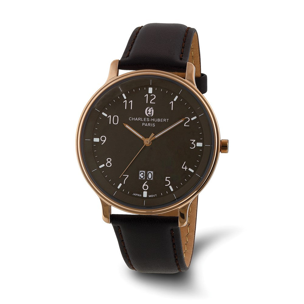 Charles Hubert Mens Rose-plated Stainless Steel Brown Dial Watch, Item W8891 by The Black Bow Jewelry Co.