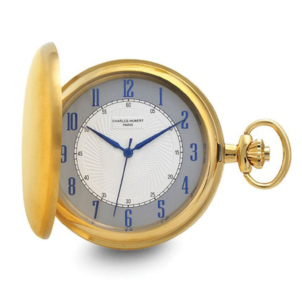 Charles Hubert Satin IP-plated Stainless White Dial Pocket Watch, Item W8935 by The Black Bow Jewelry Co.