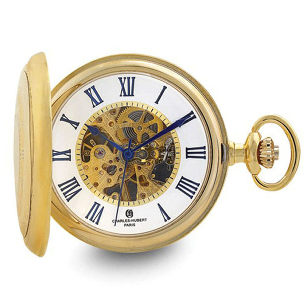 Charles Hubert Gold Finish Open Window Case Pocket Watch, Item W8950 by The Black Bow Jewelry Co.
