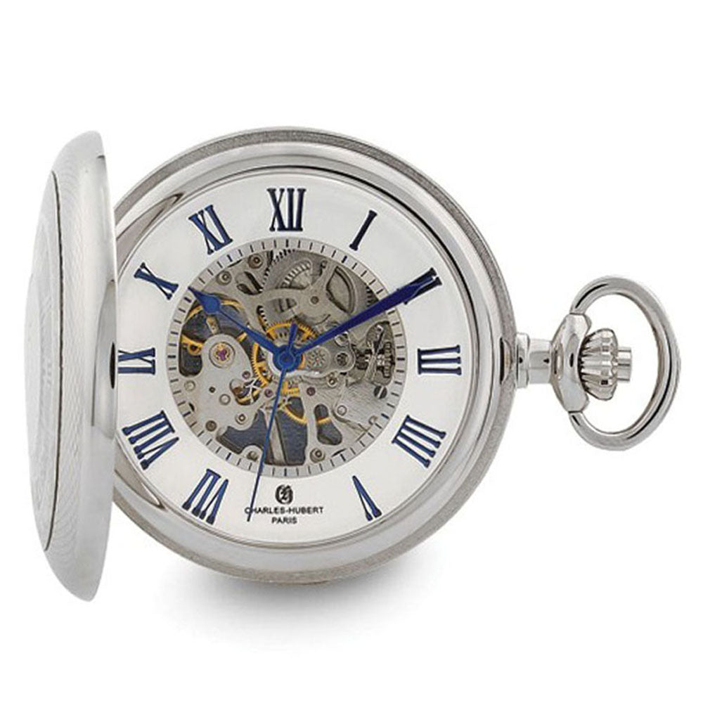 Charles Hubert Chrome Finish Open Window Case Pocket Watch, Item W8951 by The Black Bow Jewelry Co.