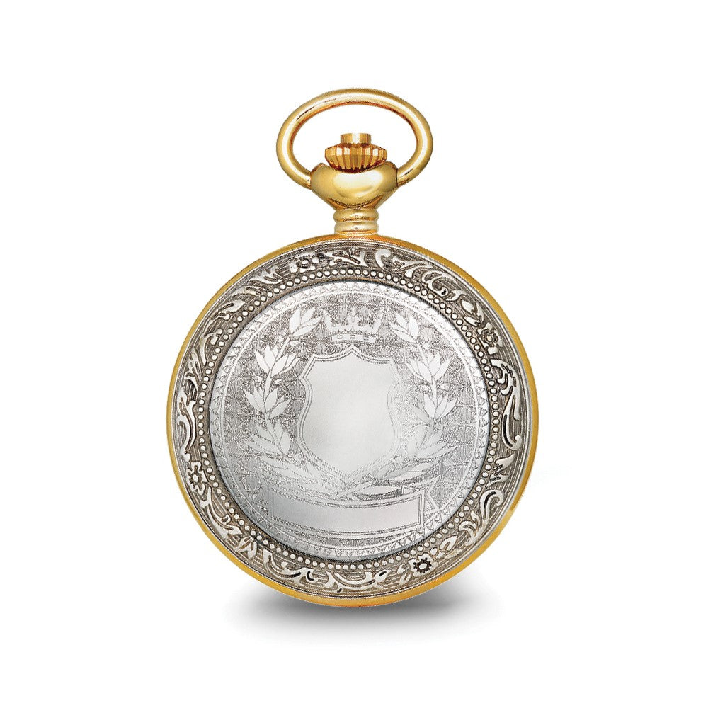 Alternate view of the Charles Hubert 2-tone Crown, Ribbon &amp; Shield Skeleton Pocket Watch by The Black Bow Jewelry Co.