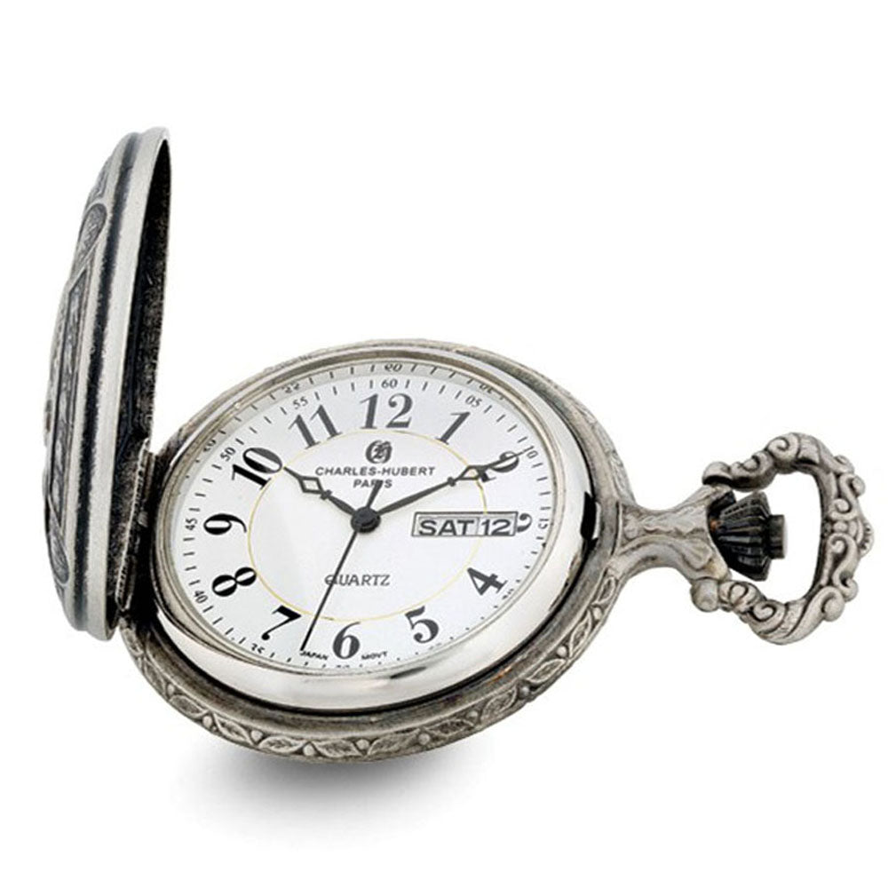 Charles Hubert Antique Chrome &amp; Satin U.S. Seal Pocket Watch, Item W8962 by The Black Bow Jewelry Co.