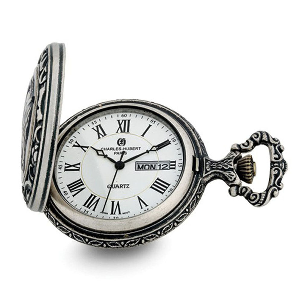 Charles Hubert Antique Chrome Finish U.S. Seal Pocket Watch, Item W8963 by The Black Bow Jewelry Co.