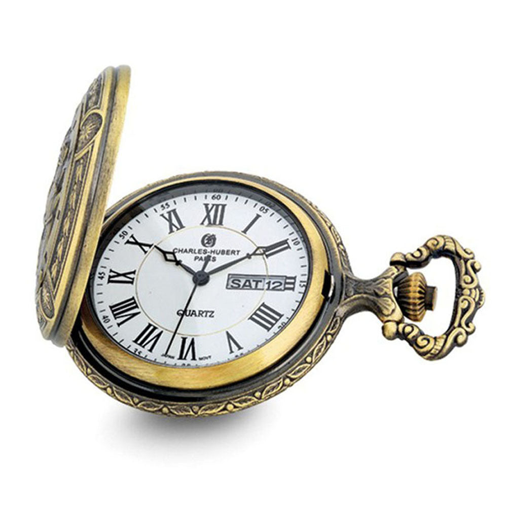 Charles Hubert Antique Gold Finish Train Pocket Watch, Item W8966 by The Black Bow Jewelry Co.