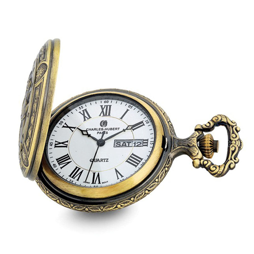 Charles Hubert 2-tone Antique Finish Train Pocket Watch, Item W8968 by The Black Bow Jewelry Co.