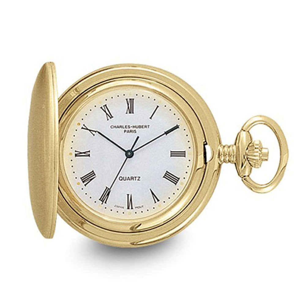 Charles Hubert Satin Gold Tone Finish White Dial 42mm Pocket Watch, Item W8969 by The Black Bow Jewelry Co.