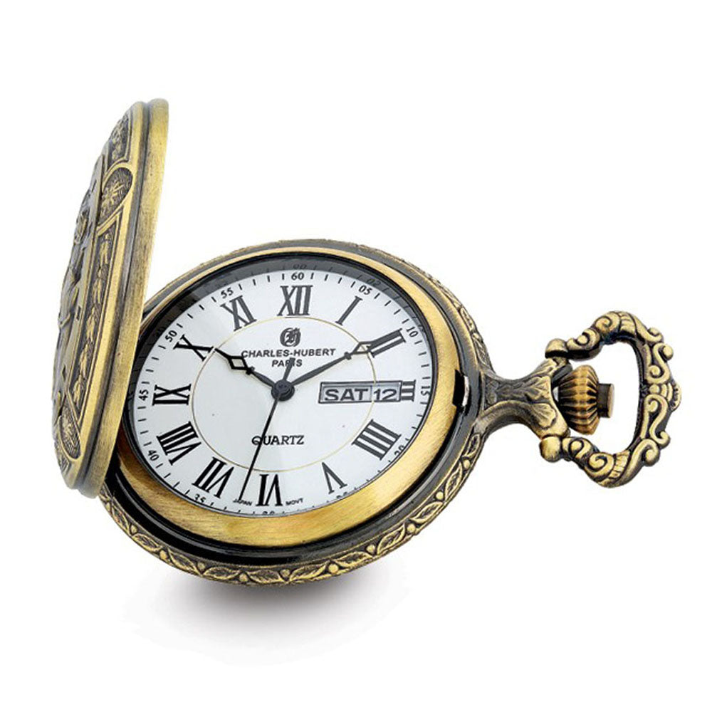 Charles Hubert Antique Gold Finish Hunter Dog Pocket Watch The