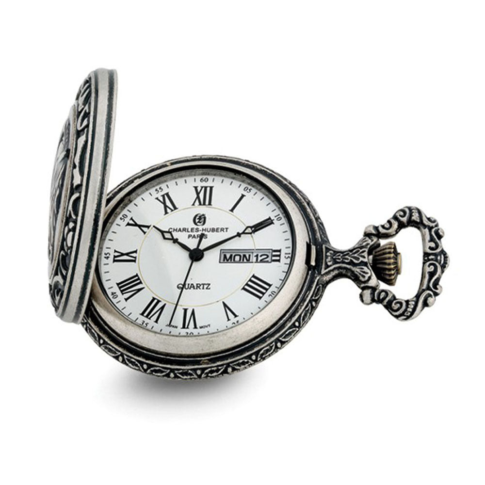 Charles Hubert Antique Chrome Finish Horse Pocket Watch, Item W8972 by The Black Bow Jewelry Co.