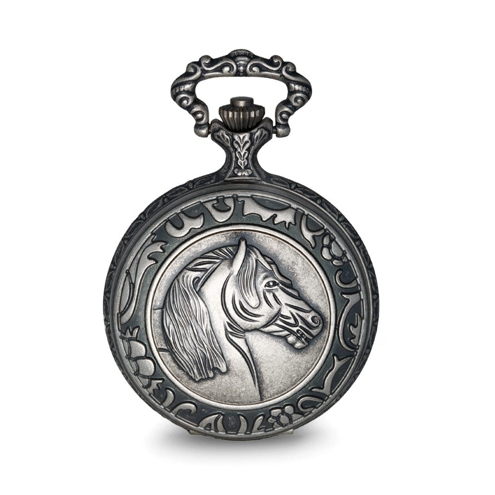 Alternate view of the Charles Hubert Antique Chrome Finish Horse Pocket Watch by The Black Bow Jewelry Co.