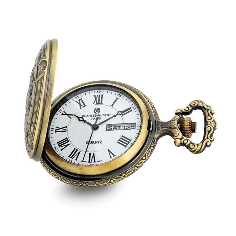 Charles Hubert 2-tone Antique Finish 3 Horses Pocket Watch, Item W8973 by The Black Bow Jewelry Co.