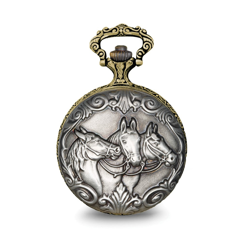 Alternate view of the Charles Hubert 2-tone Antique Finish 3 Horses Pocket Watch by The Black Bow Jewelry Co.