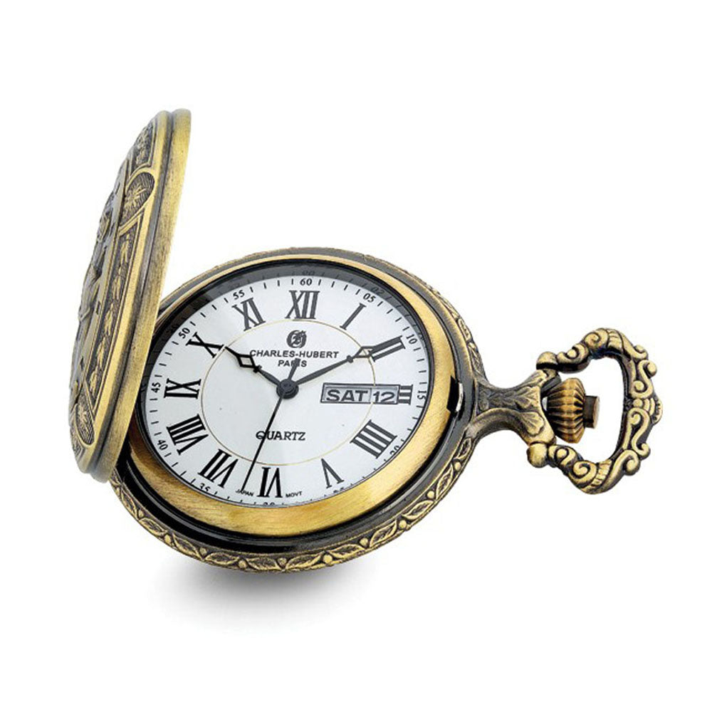 Charles Hubert Antique Gold Finish 2 Horses Pocket Watch, Item W8974 by The Black Bow Jewelry Co.