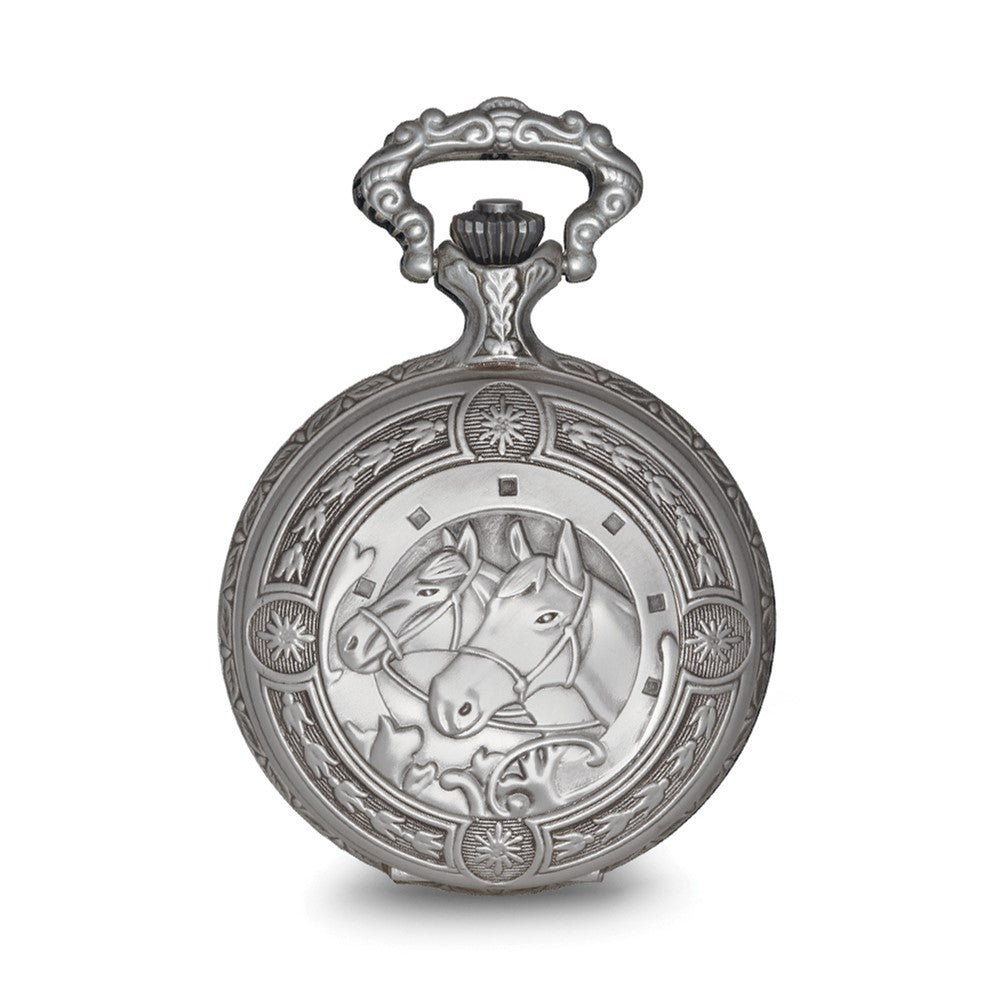 Alternate view of the Charles Hubert Antique Chrome Finish 2 Horses Pocket Watch by The Black Bow Jewelry Co.