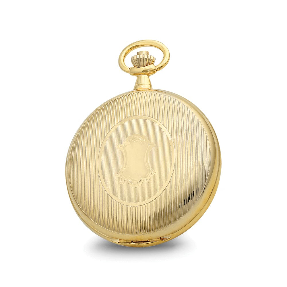 Alternate view of the Charles Hubert Gold Finish Double Cover Striped w/Shield Pocket Watch by The Black Bow Jewelry Co.