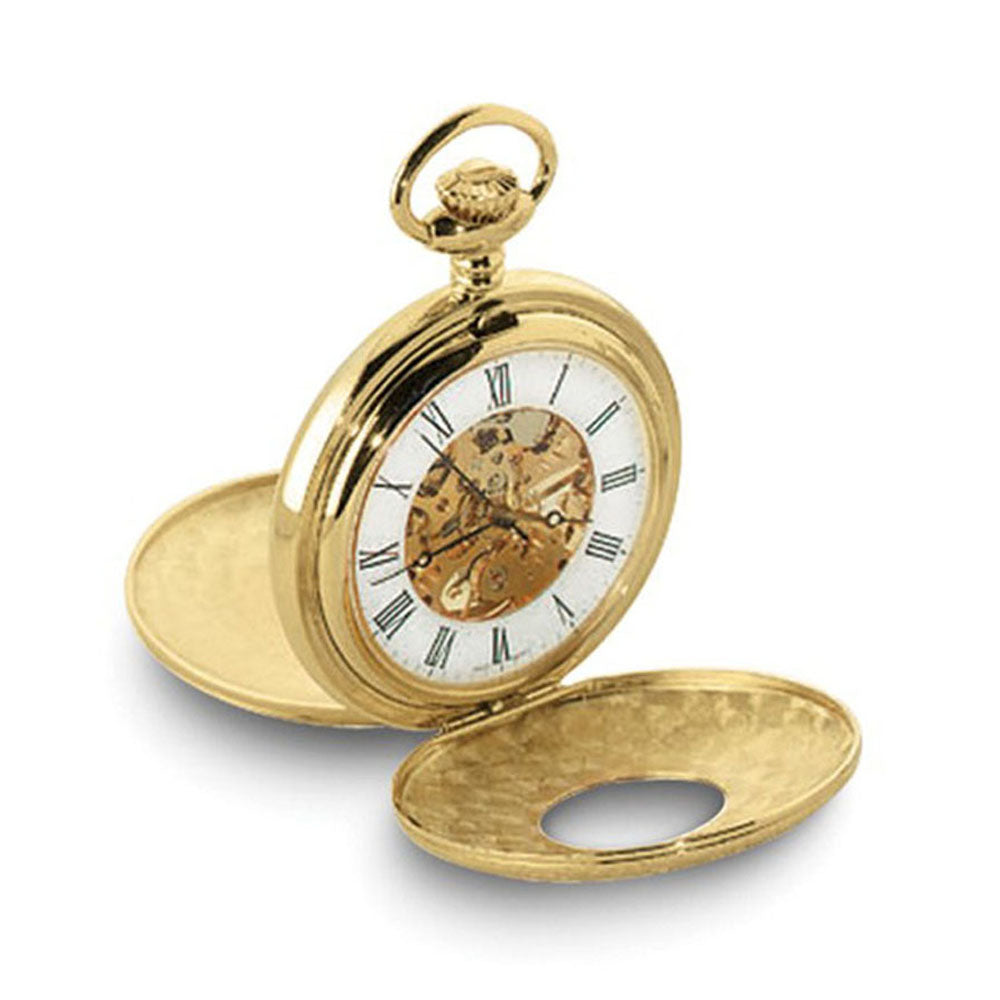 Charles Hubert Gold Tone White Dial Skeleton 48mm Pocket Watch, Item W8994 by The Black Bow Jewelry Co.
