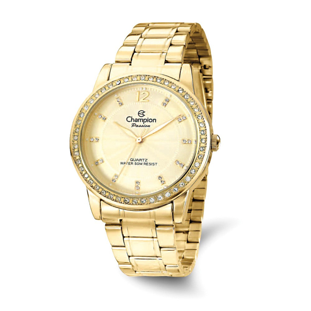 Champion Ladies Passion Gold-tone Crystal Bezel Champagne Dial Watch, Item W9014 by The Black Bow Jewelry Co.