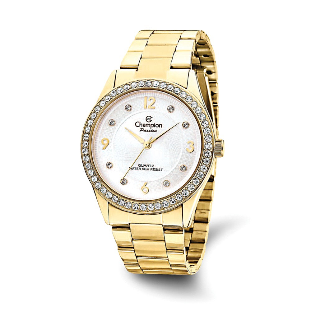 Champion Ladies Passion Gold-tone White Dial Crystal Bezel Watch, Item W9017 by The Black Bow Jewelry Co.