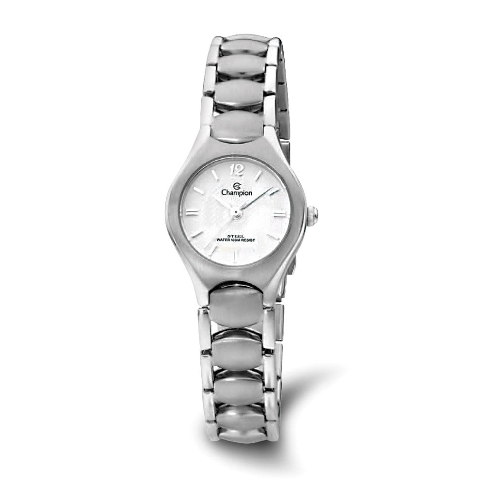 Champion Ladies Glamour Stainless Steel White Dial Round Watch, Item W9034 by The Black Bow Jewelry Co.