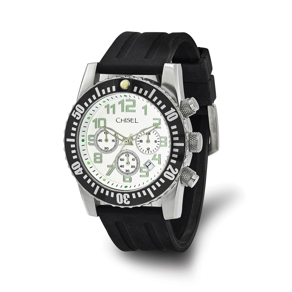 Chisel Mens White Dial Silicone Strap Chronograph Watch, Item W9072 by The Black Bow Jewelry Co.