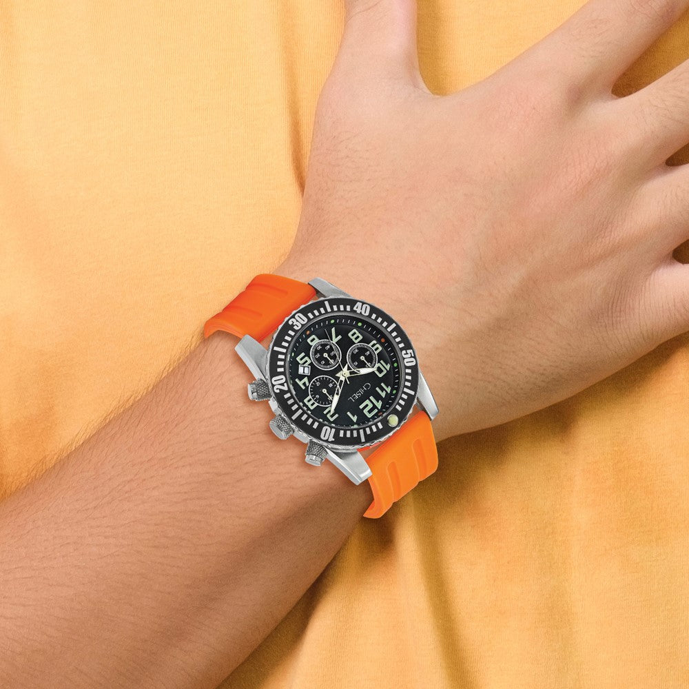 Chisel Mens Black Dial Orange Silicone Strap Chronograph Watch