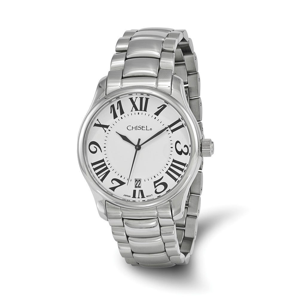 Chisel Mens Stainless Steel White Dial Mixed Numeral Watch, Item W9077 by The Black Bow Jewelry Co.