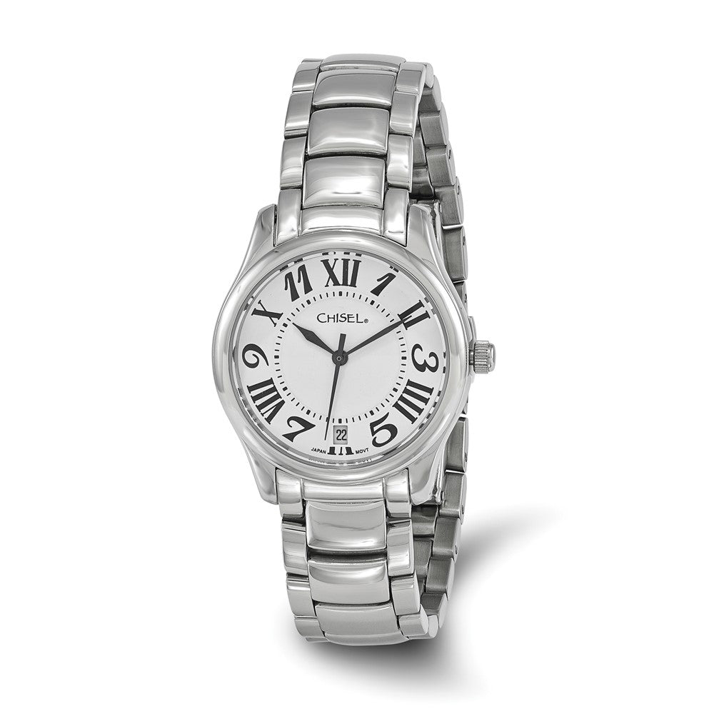 Chisel Ladies Stainless Steel White Dial Mixed Numeral Watch, Item W9078 by The Black Bow Jewelry Co.