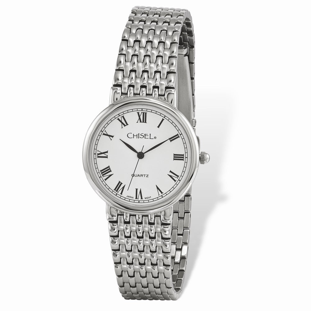Chisel Mens Stainless Steel White Dial Roman Numeral Watch, Item W9084 by The Black Bow Jewelry Co.