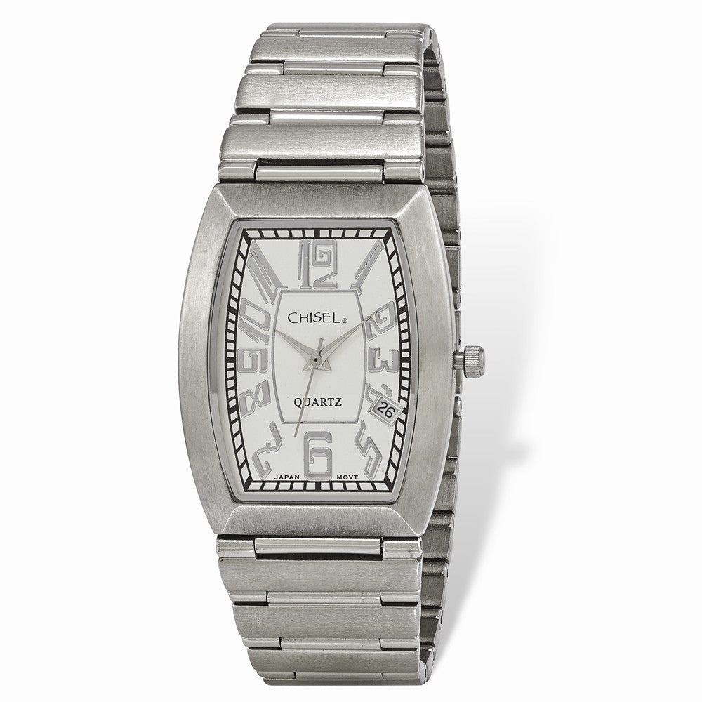 Chisel Mens Stainless Steel White Tonneau Dial Watch, Item W9086 by The Black Bow Jewelry Co.