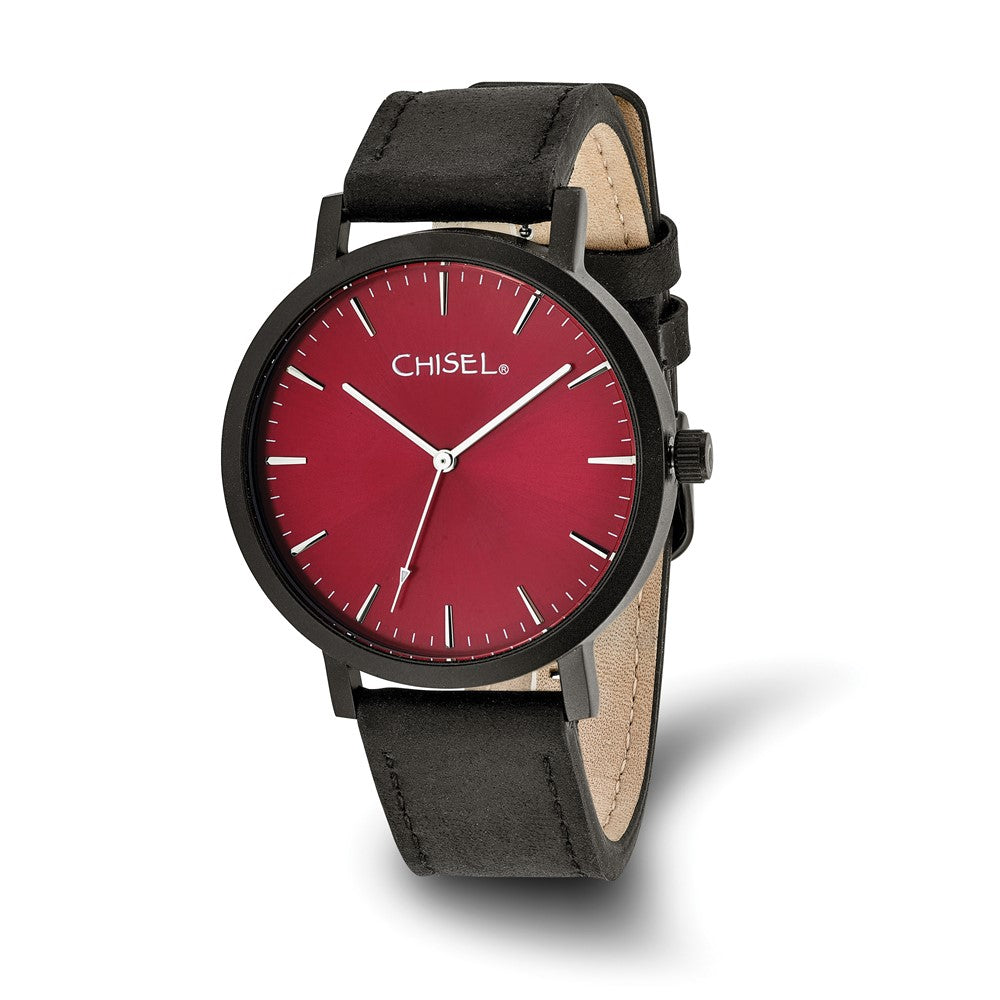 Chisel Mens Matte Black IP-plated Red Dial Watch, Item W9089 by The Black Bow Jewelry Co.