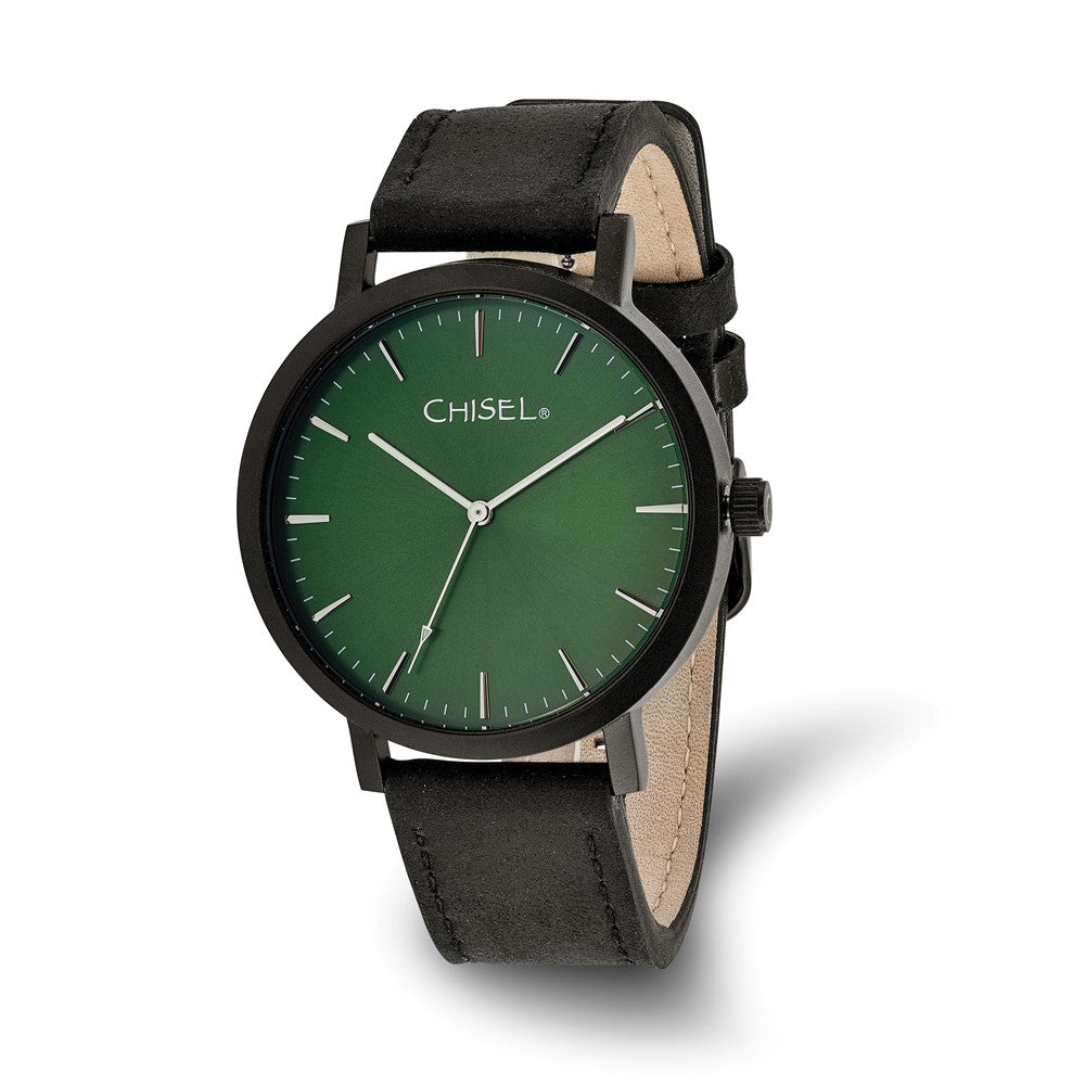 Chisel Mens Matte Black IP-plated Green Dial Watch, Item W9091 by The Black Bow Jewelry Co.