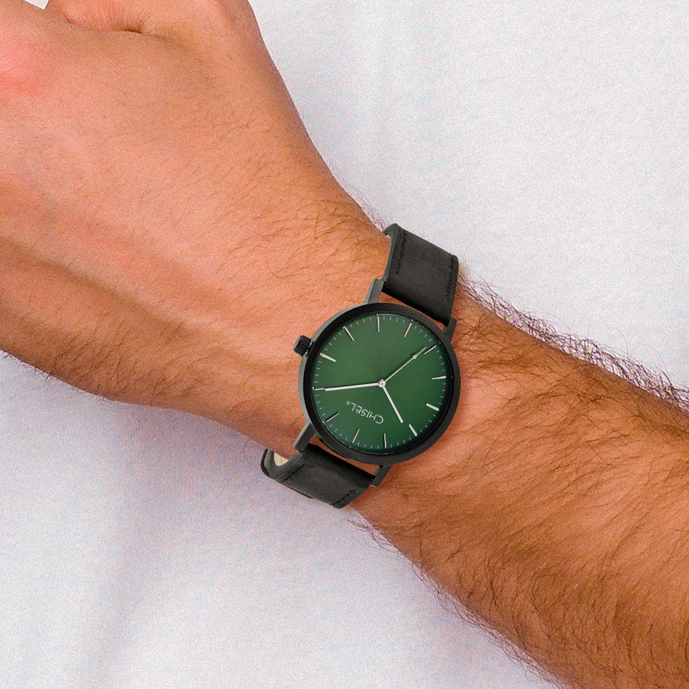 Alternate view of the Chisel Mens Matte Black IP-plated Green Dial Watch by The Black Bow Jewelry Co.