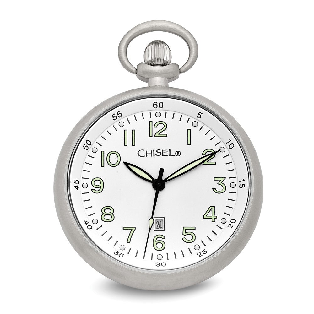 Chisel Mens Stainless Steel White Dial Pocket Watch, Item W9096 by The Black Bow Jewelry Co.