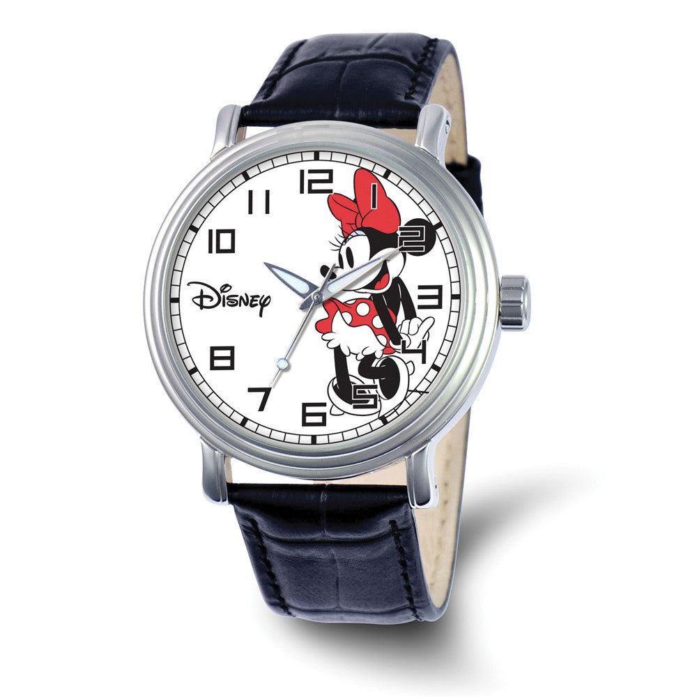 Disney Ladies Size Black Leather Strap Minnie Mouse 44mm Watch, Item W9259 by The Black Bow Jewelry Co.