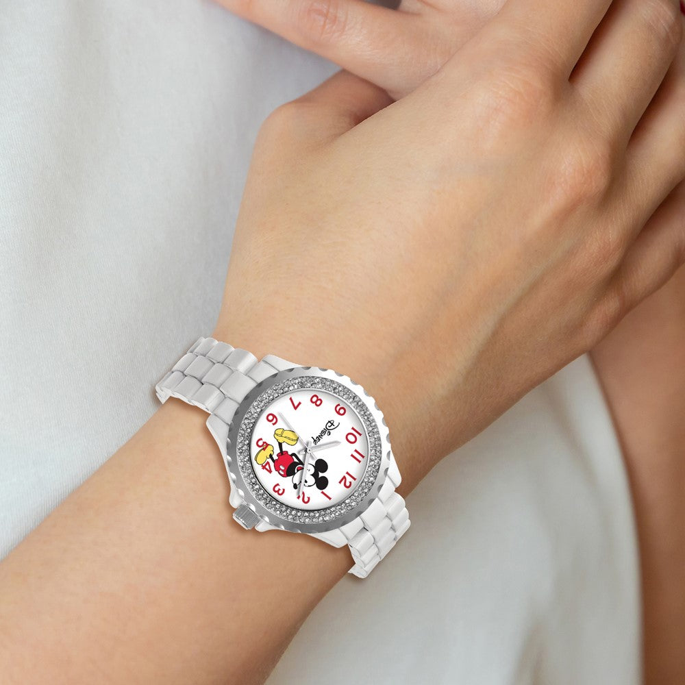 Disney Mickey Mouse Women's Enamel Watch, White Bracelet