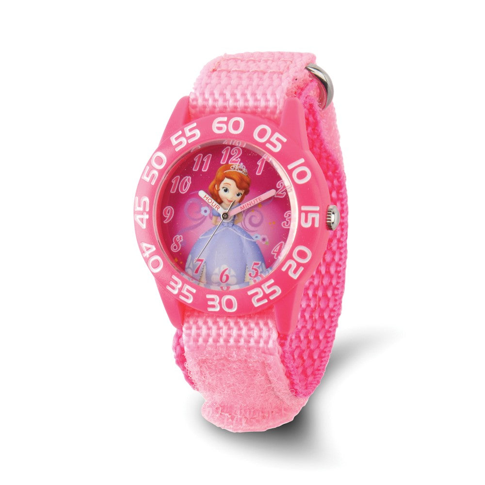 Disney Girls Princess Sophia Acrylic Pink Nylon Time Teacher Watch, Item W9338 by The Black Bow Jewelry Co.