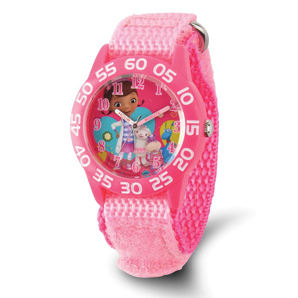 Disney Girls Doc McStuffins Pink Strap Acrylic Time Teacher Watch, Item W9411 by The Black Bow Jewelry Co.