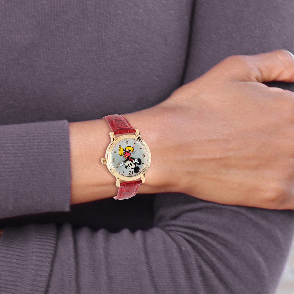 Alternate view of the Disney Ladies Size Red Mickey Mouse w/Moving Arms Gold-tone Watch by The Black Bow Jewelry Co.