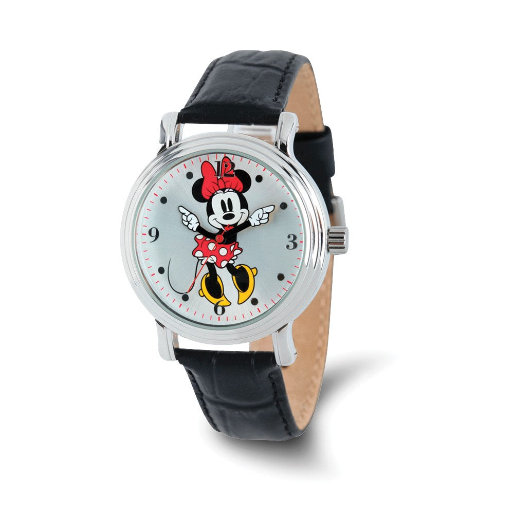 Disney Ladies Size Black Strap Minnie Mouse Moving Arms 38mm Watch, Item W9427 by The Black Bow Jewelry Co.