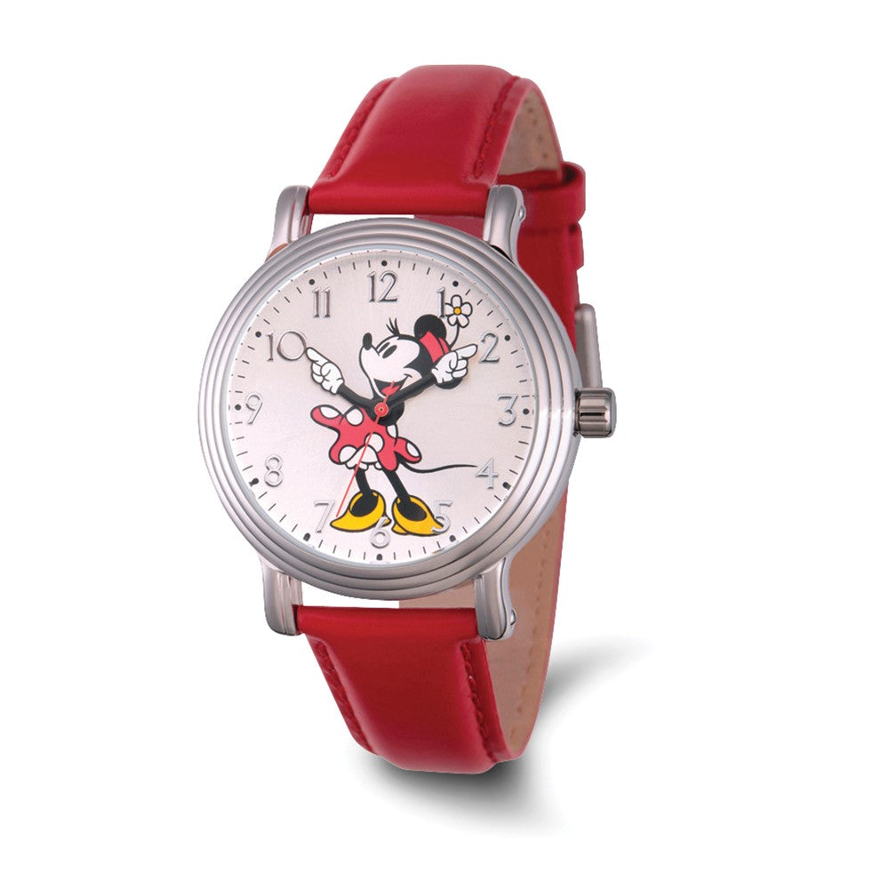 Disney Ladies Size Red Strap Moving Arms Minnie Mouse 38mm Watch, Item W9437 by The Black Bow Jewelry Co.