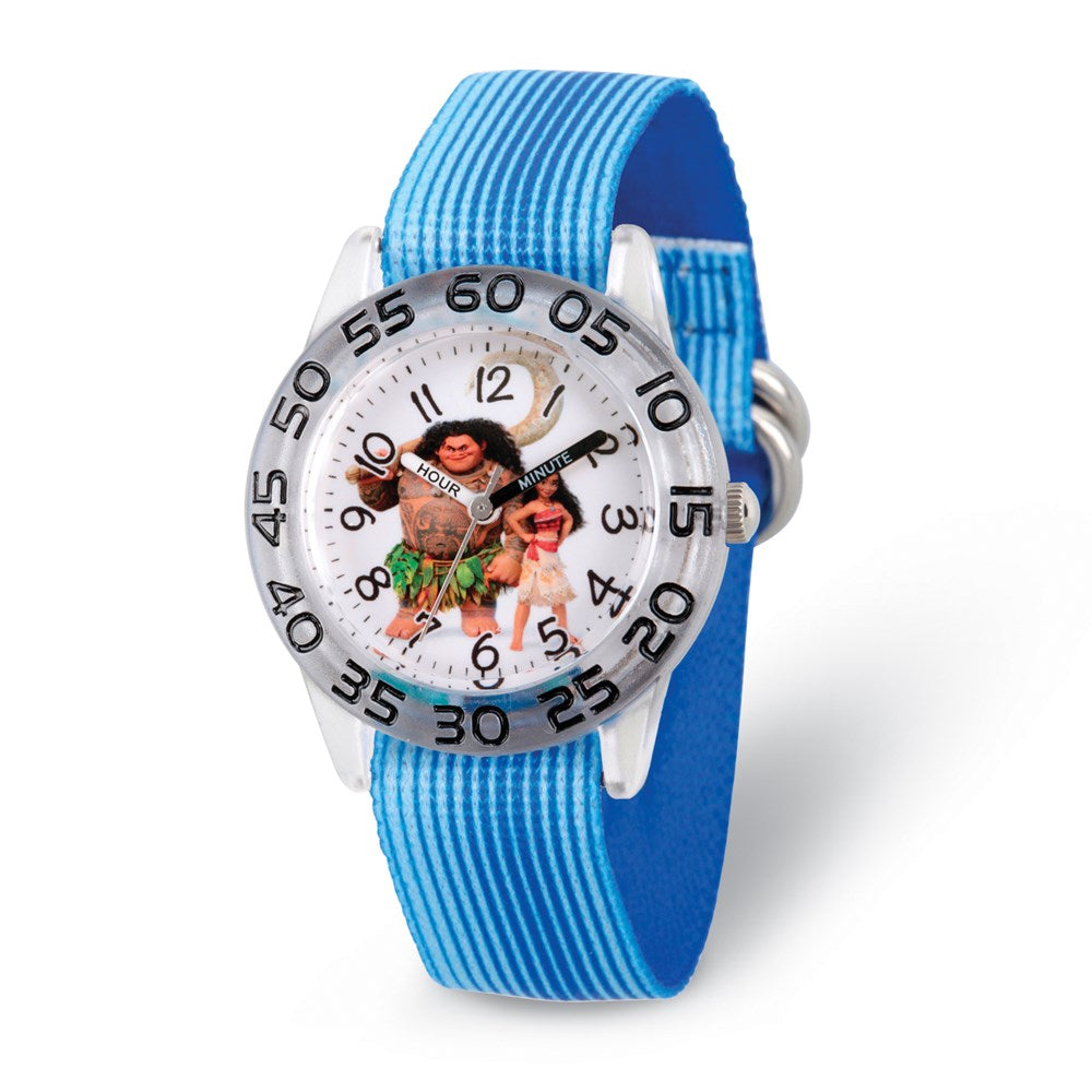 Disney Girls Moana Characters Blue Strap Acrylic Time Teacher Watch, Item W9442 by The Black Bow Jewelry Co.