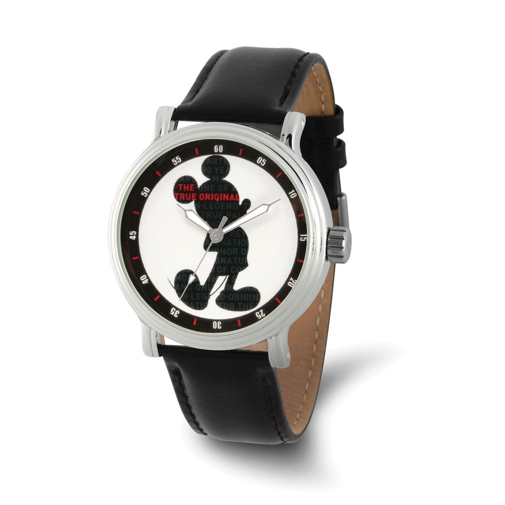 Disney Ladies Mickey Mouse Silhouette Black Leather Band Watch, Item W9507 by The Black Bow Jewelry Co.
