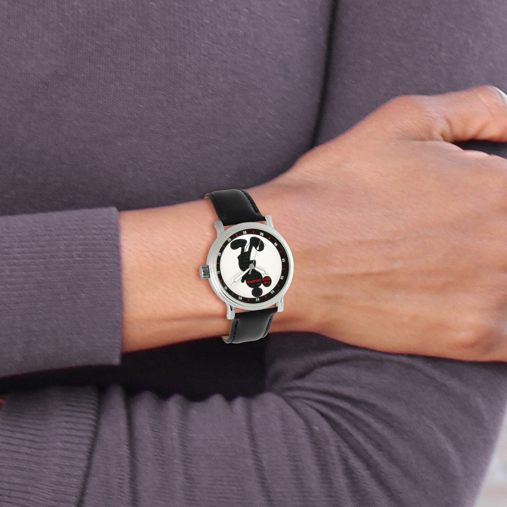 Alternate view of the Disney Ladies Mickey Mouse Silhouette Black Leather Band Watch by The Black Bow Jewelry Co.