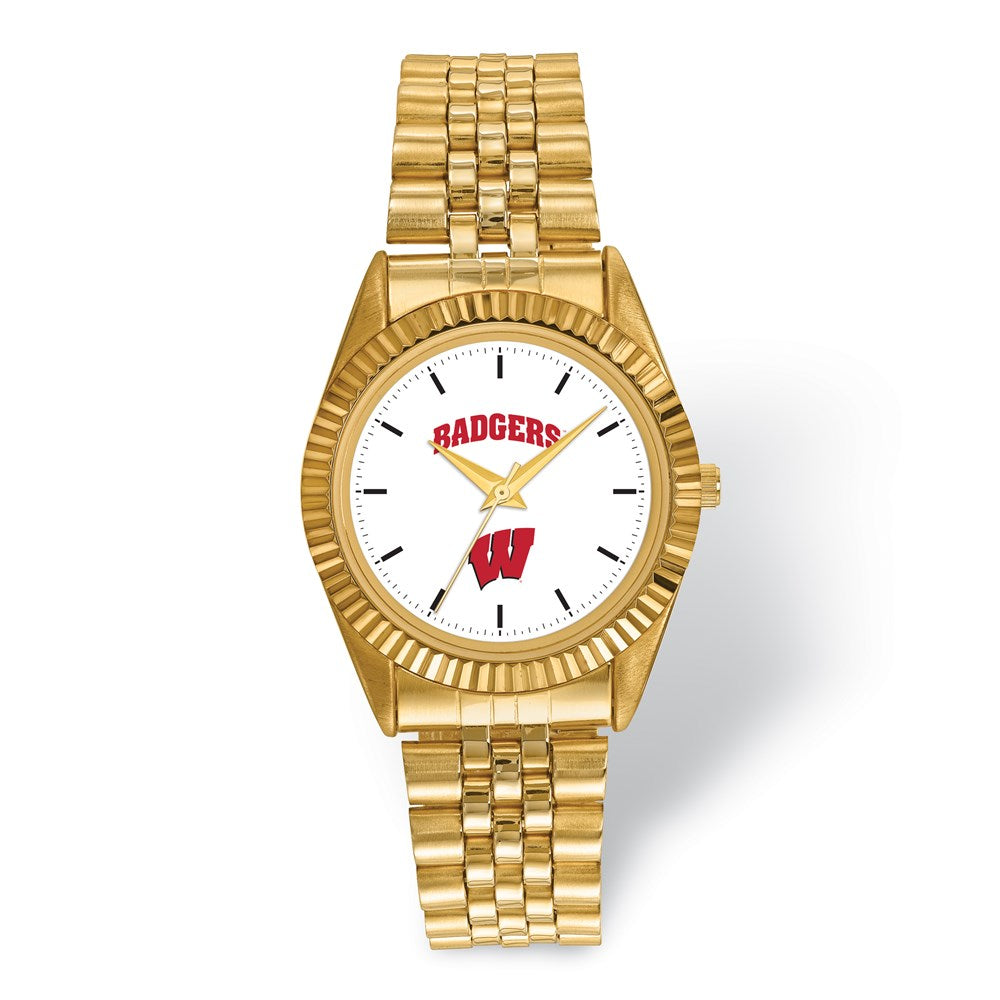 LogoArt Mens University of Wisconsin Pro Gold-tone Watch, Item W9713 by The Black Bow Jewelry Co.