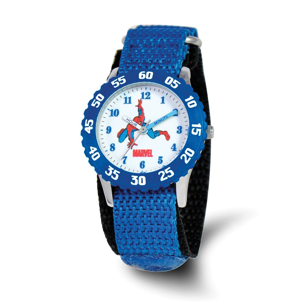 Marvel Boys Spiderman Blue Velcro Band Time Teacher Watch, Item W9730 by The Black Bow Jewelry Co.